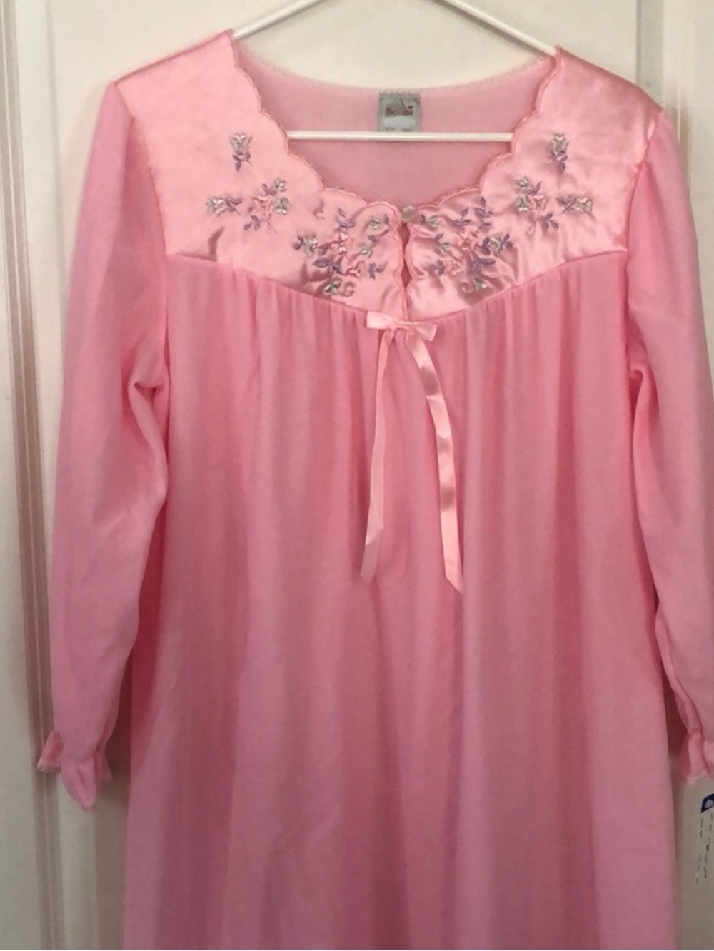 Pink Embroidered Long Sleeve Nightgown